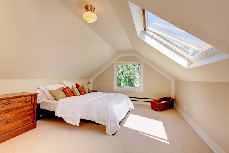 bed room with skylight
